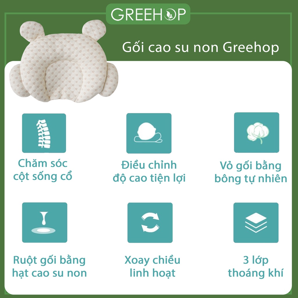 Gối cao su non cho bé từ 0 – 12 tháng tuổi Greehop, gối chống méo đầu, tốt cho cột sống