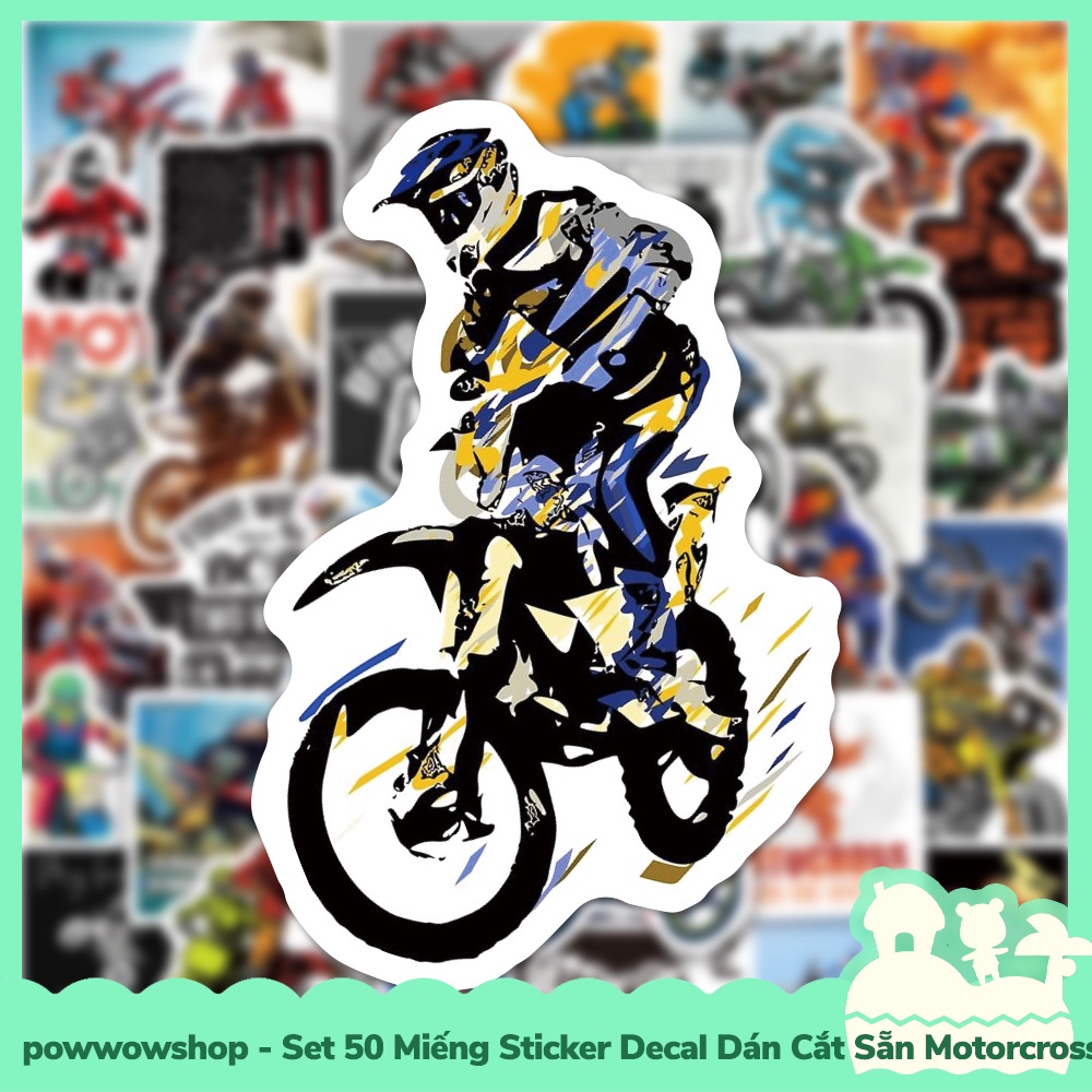 [Sẵn VN - Hỏa Tốc] Set 50 Miếng Sticker Decal Cắt Sẵn DIY Dán Trang Trí Vật Dụng Mẫu Motocross Vintage Classic