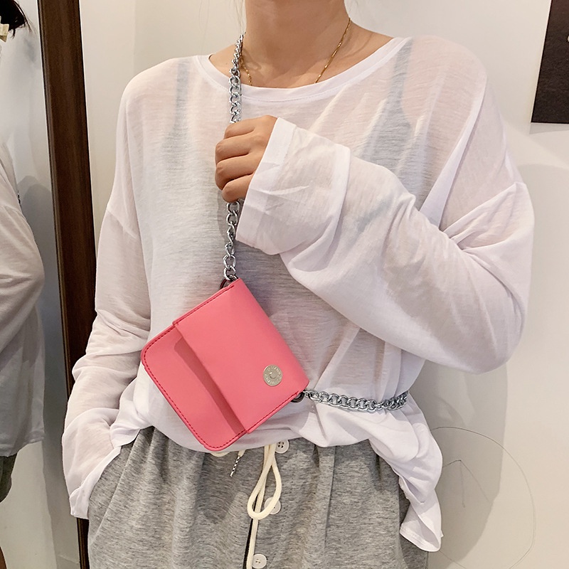 Túi Xách Đeo Vai Hình Vuông Cỡ Nhỏ Phối Dây Xích Phong Cách Hàn Quốc Cho Nữ