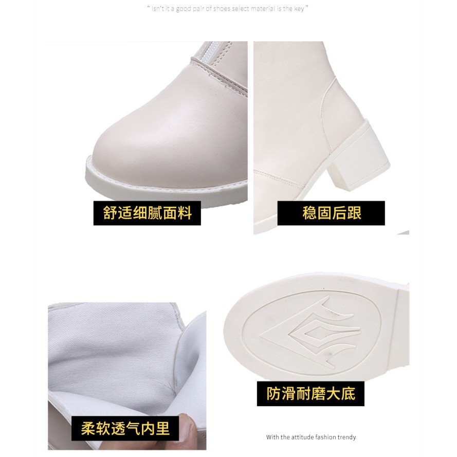 Giày bốt Martin phong cách Anh quốc cổ cao 6cm đính đá Dây kéo phía trước | BigBuy360 - bigbuy360.vn