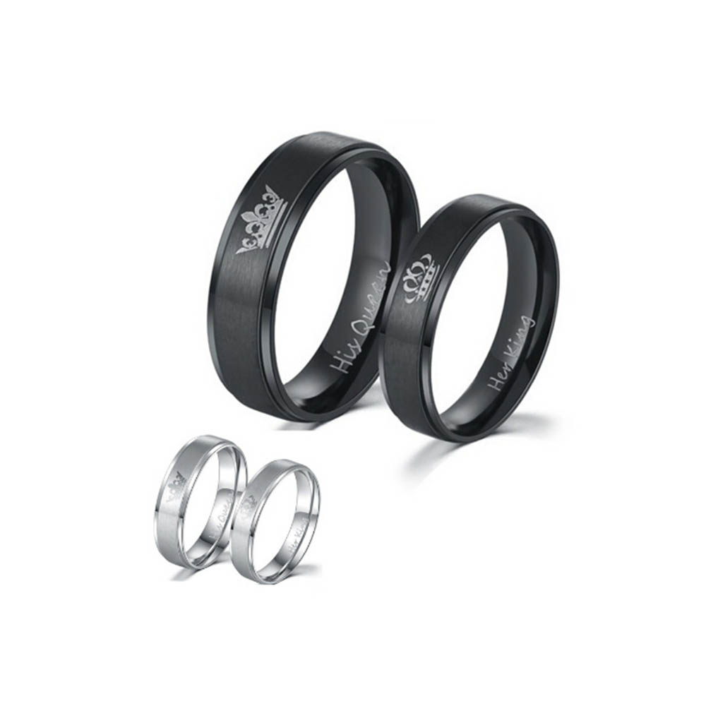 Nhẫn đeo ngón khắc chữ His Queen / Her King bằng inox thời trang cho cặp đôi