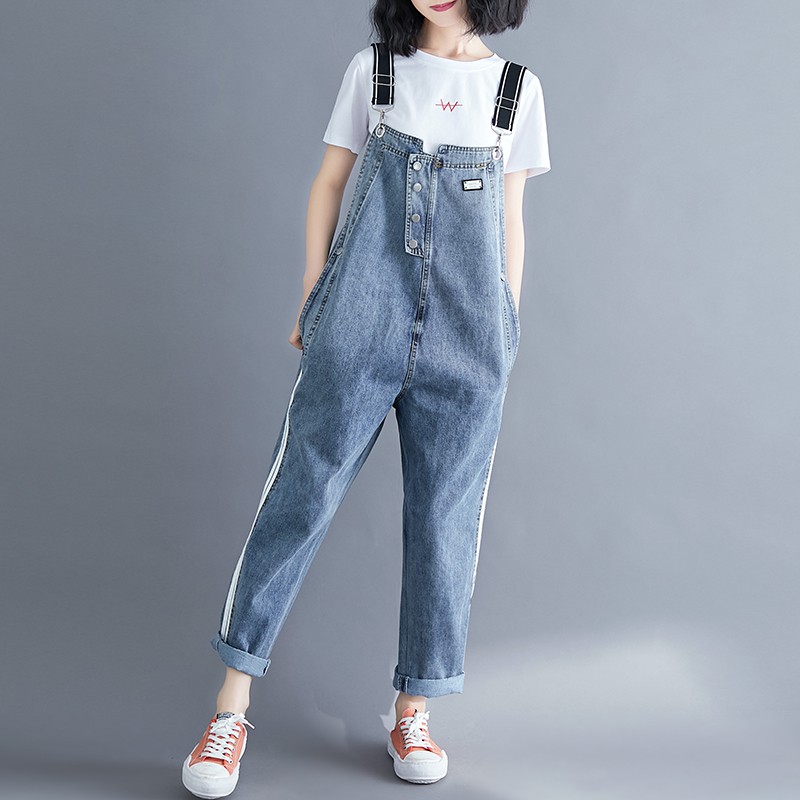 [ORDER] Quần yếm jean bigsize xanh phối sọc cá tính (fit đến 78kg) | BigBuy360 - bigbuy360.vn