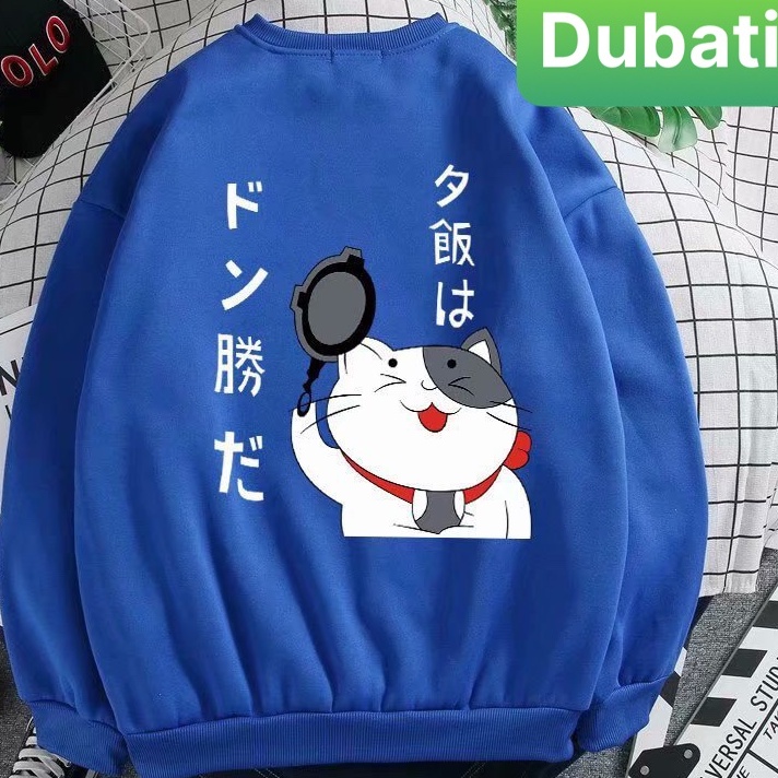 ÁO KHOÁC SWEATER CHẤT NỈ MỀM MỊN IN MÈO THẦN TÀI TAY DÀI FROM RỘNG PHONG CÁCH HÀN QUỐC- DUBATI FASHION