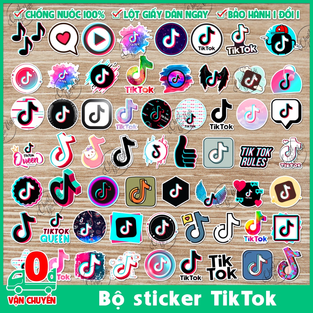 Combo 30/60 sticker decal hình logo Tiktok dán trang trí nón bảo hiểm laptop chống nước chất lượng cao