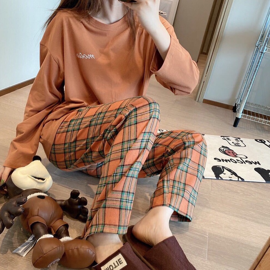 Bộ Đồ Ngủ Nữ Quần Áo Mặc Ở Nhà Dài Tay Vải Giãn 4 Chiều Mùa Xuân Thu Đông Kiểu Hàn Quốc BĐN117