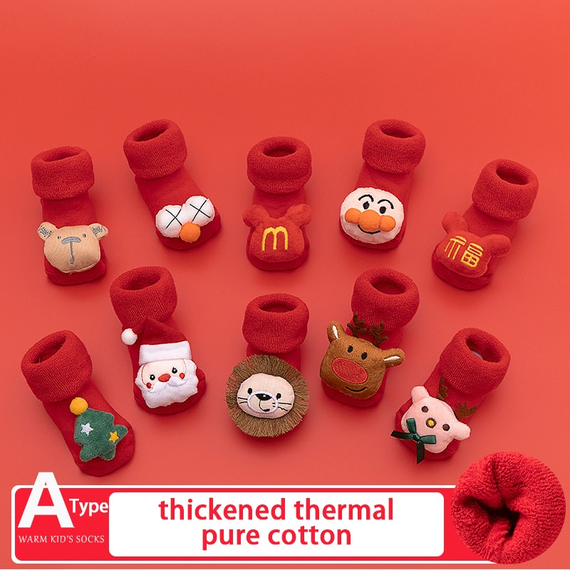 Vớ Cotton Chống Trượt Họa Tiết Giáng Sinh Màu Đỏ Dành Cho Trẻ Sơ Sinh