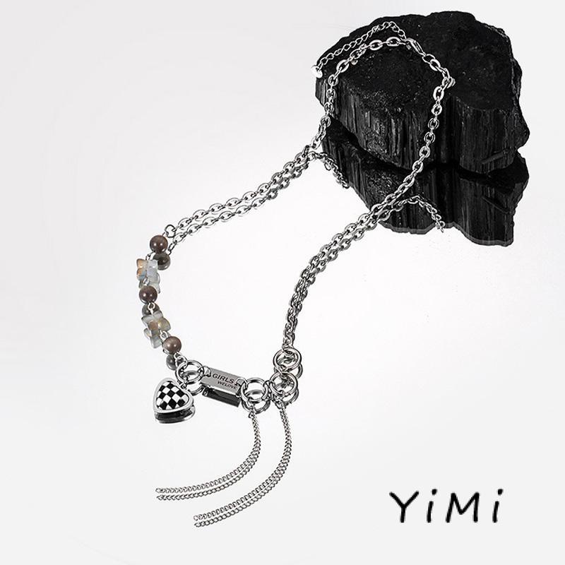 Vòng cổ mặt hình hình trái tim họa tiết caro phong cách Hàn Quốc thời trang cho cặp đôi