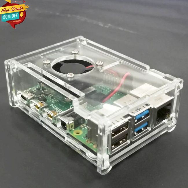 COD Acrylic Case Transparent Box Shell + CPU Fan for Raspberry Pi 4 Model B