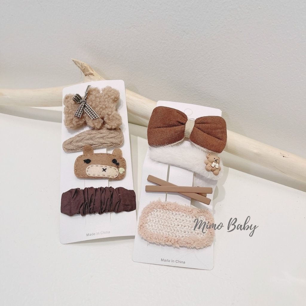 Set kẹp tóc tone nâu họa tiết dễ thương cho bé gái KT32 Mimo Baby