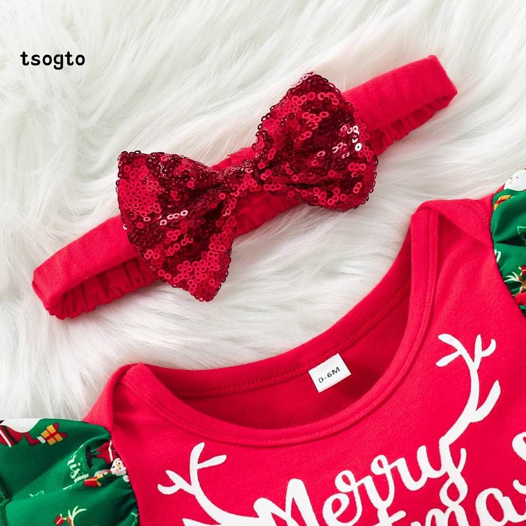 Đầm cotton tay dài in họa tiết ông già noel kèm băng đô xinh xắn cho bé gái