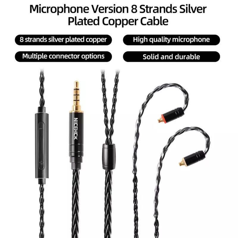 NICEHCK BlackWheat With Mic 8 Core Silver Plated Copper Cable MMCX/NX7/QDC/0.78 2Pin for DB3 C10 CA4 C12 ZSN ZST AS10 EDX DB3
