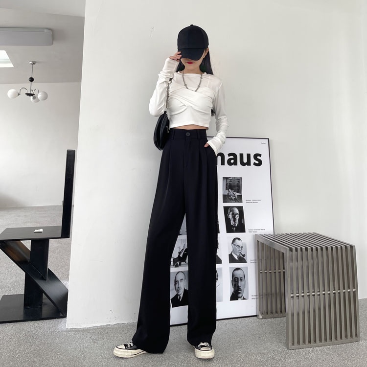 Quần Ống Rộng Lưng Cao Theo Phong Cách Hàn Quốc Kiểu Dáng Mới