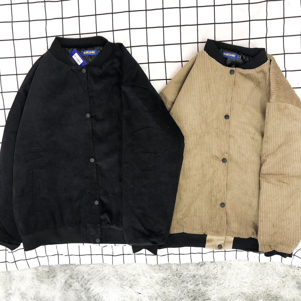 Áo khoác bomber nam nữ MEANSTORE nhung chần bông oversize form rộng phong cách Hàn Quốc