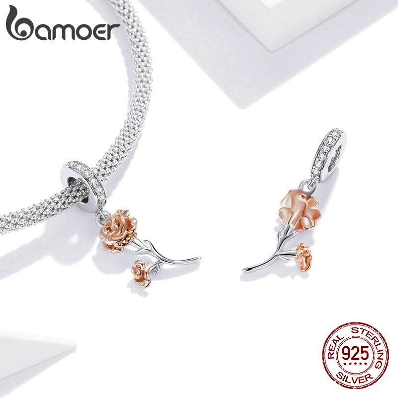 Hạt Phụ Kiện Bamoer BSC422 Bằng Bạc 925 Hình Hoa Hồng CZ Dùng Làm Vòng Tay Cho Ngày Của Mẹ