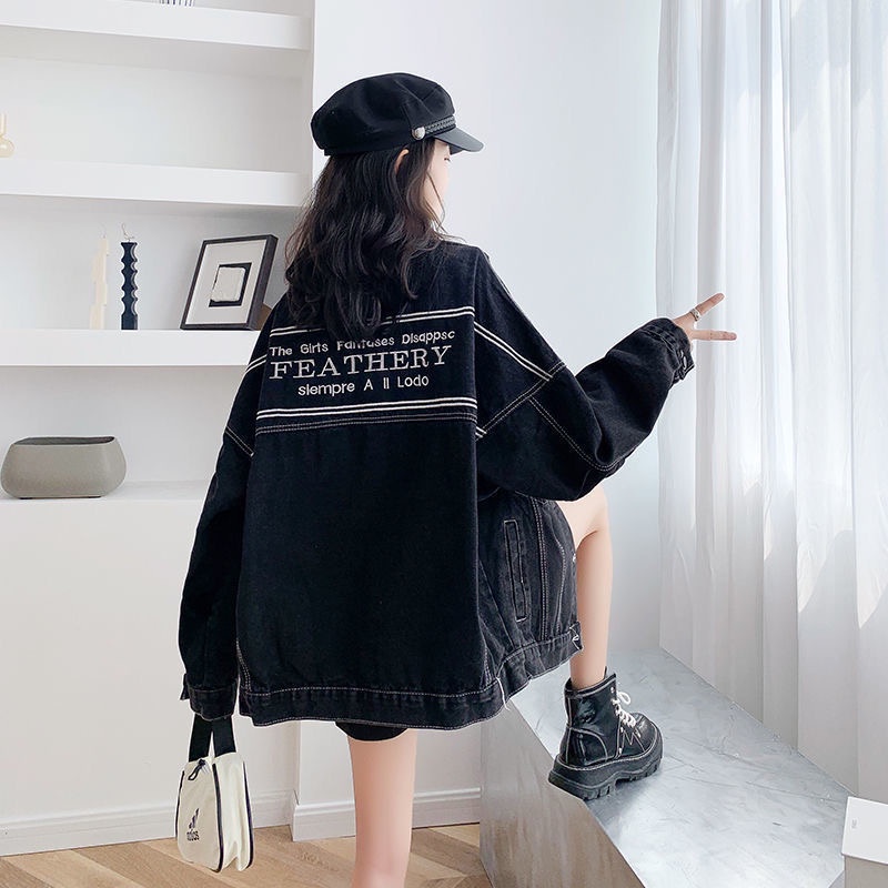 【ẢNH THẬT】Áo khoác bò đen nữ thêu chữ ⚡️ 𝐅𝐑𝐄𝐄 𝐒𝐇𝐈𝐏 ⚡️Cực cá tính, hàng dày dặn - Mã AB31