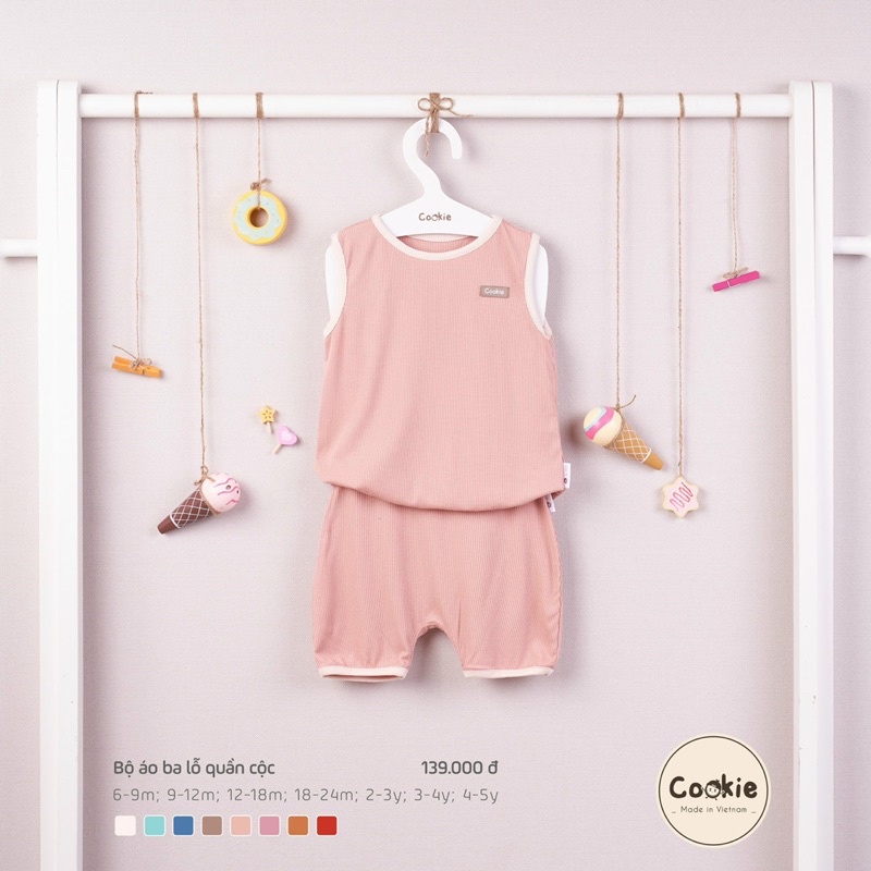 COOKIE Bộ Ba Lỗ Chất Tăm Thoáng Mát Cho Bé Trai Và Gái