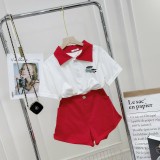 Set áo polo cá sấu mix quần short đùi đỏ DN988