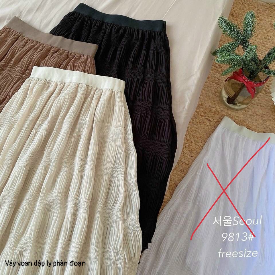 Chân váy voan midi dập ly từng đoạn có lót lưng thun thời trang | BigBuy360 - bigbuy360.vn