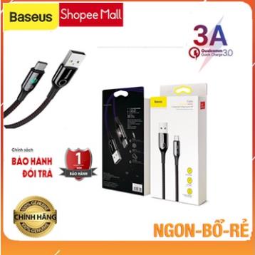 Cáp sạc Type-C tự ngắt điện khi sạc đầy Pin Baseus C-shaped Light Intelligent 3A dài 1m - Hàng chính hãng