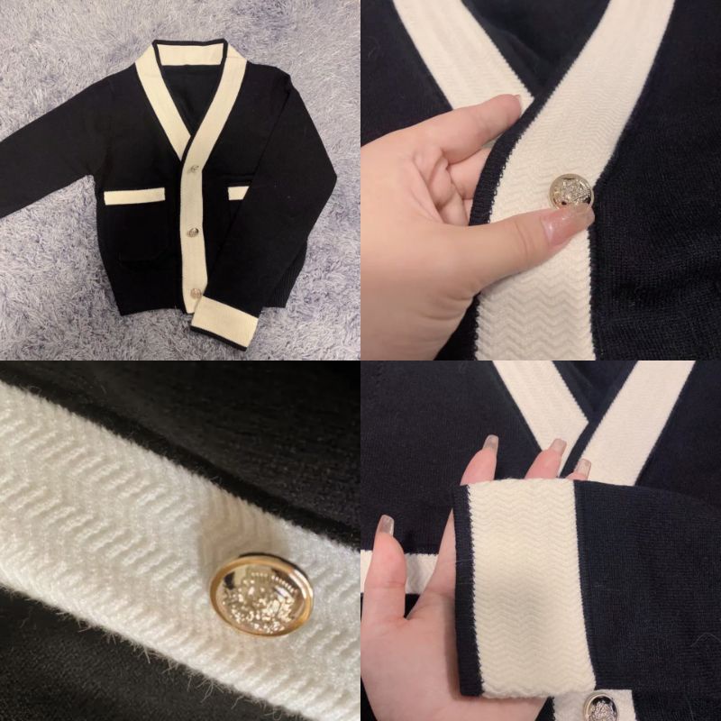 Áo khoác len ngắn Hàn Quốc phối đen trắng