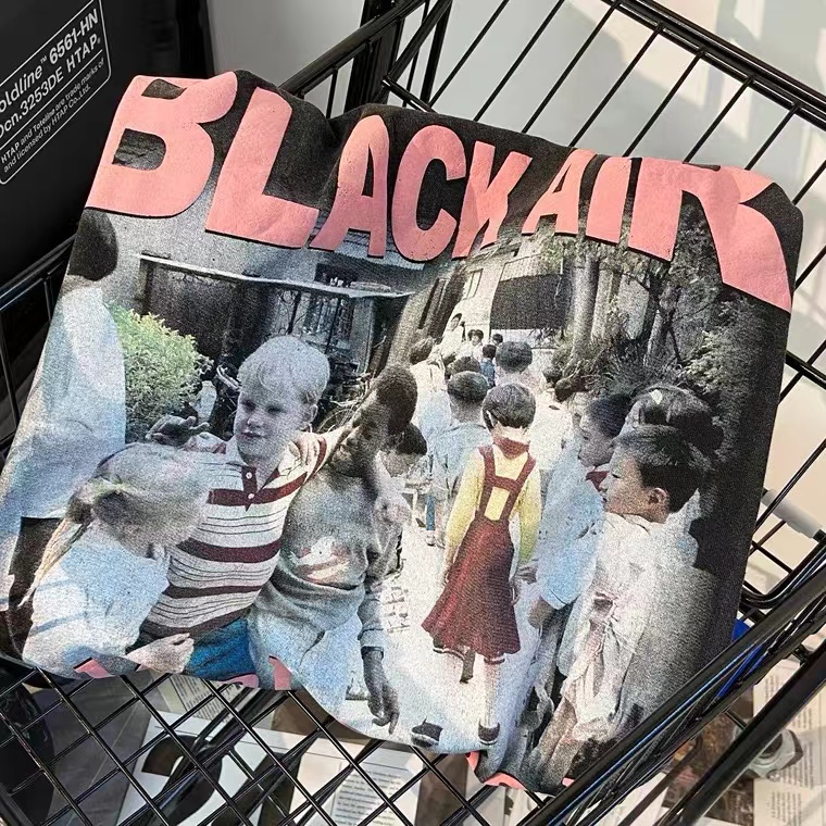 Áo phông nữ retro BLACK AIR đen rộng áo thun unisex bigsize vintage 100%Cotton