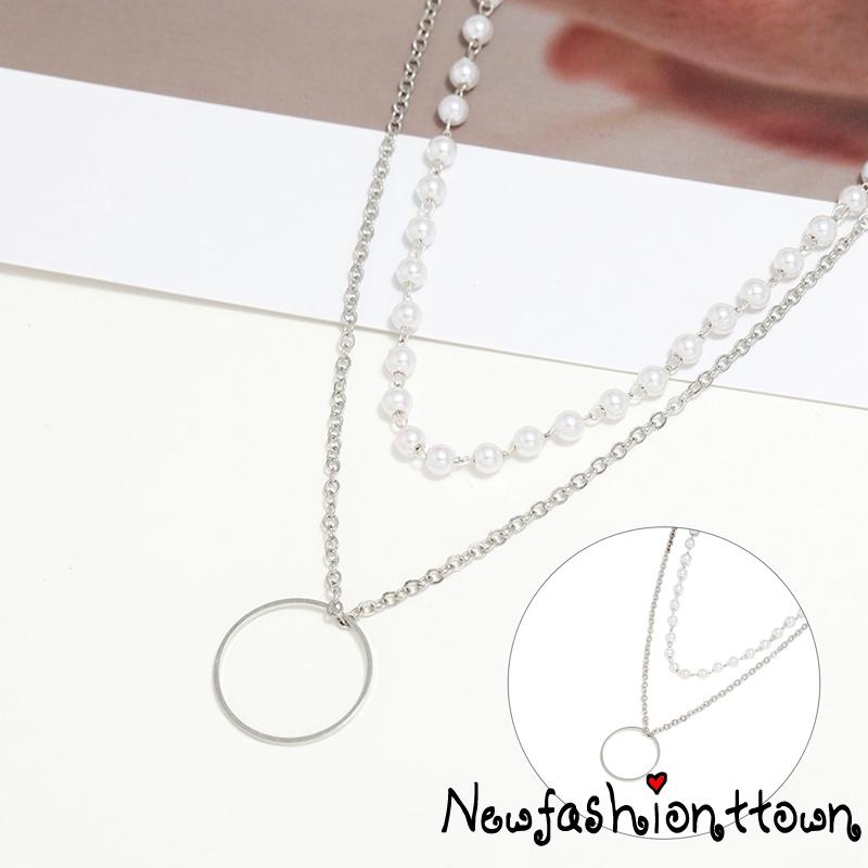 Vòng cổ Hai Lớp Đính Ngọc Trai Nhân Tạo Thời Trang Dành Cho Nữ