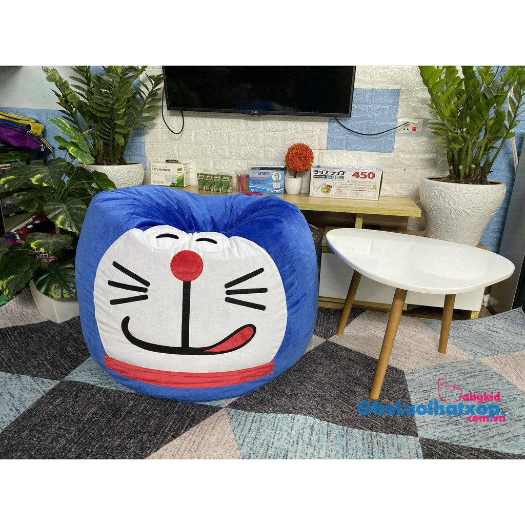 Vỏ + lót mẫu Gối lười quả lê doraemon xanh coban vải nhung (chưa kèm hạt xốp)