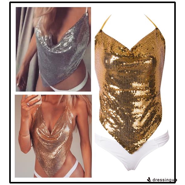 Áo Bikini kiểu yếm đính kim sa lấp lánh quyến rũ dành cho nữ
