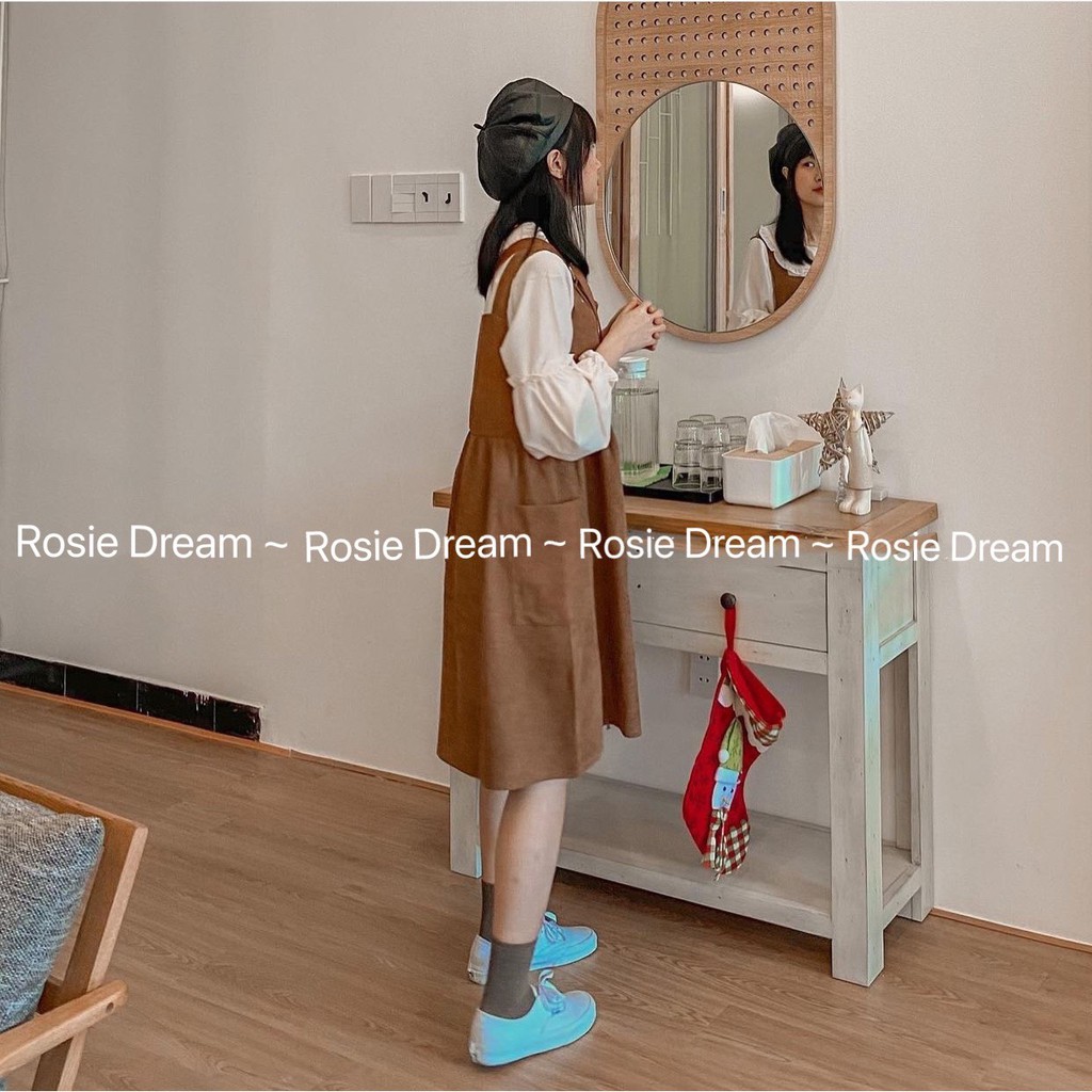 Yếm nhung nâu dáng suông, Set yếm nhung nâu TẶNG KÈM áo voan tơ - Rosie Dream