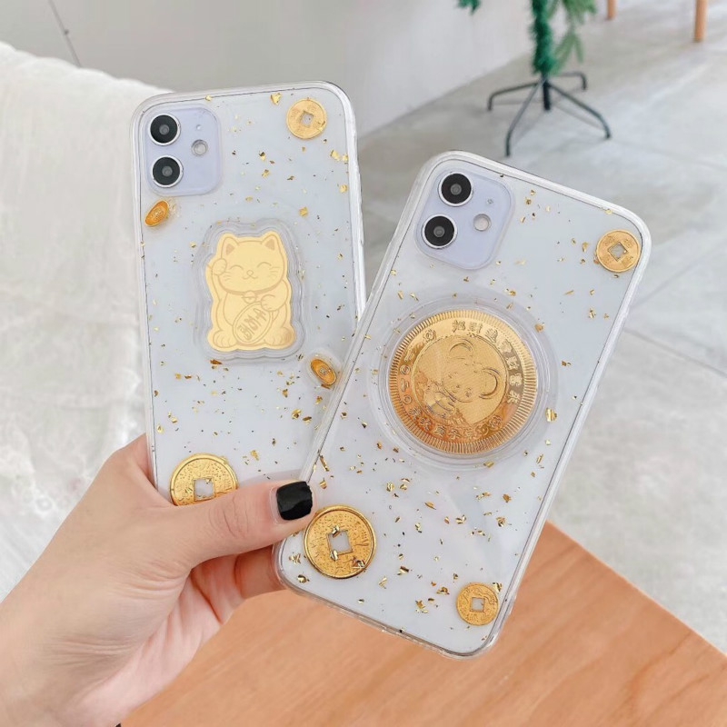 Ốp điện thoại mềm trang trí hình chú mèo may mắn/hình đồng xu in hình chuột cho iPhone 12 11 XR XSMAX X 6 6S Plus 7 8 Plus