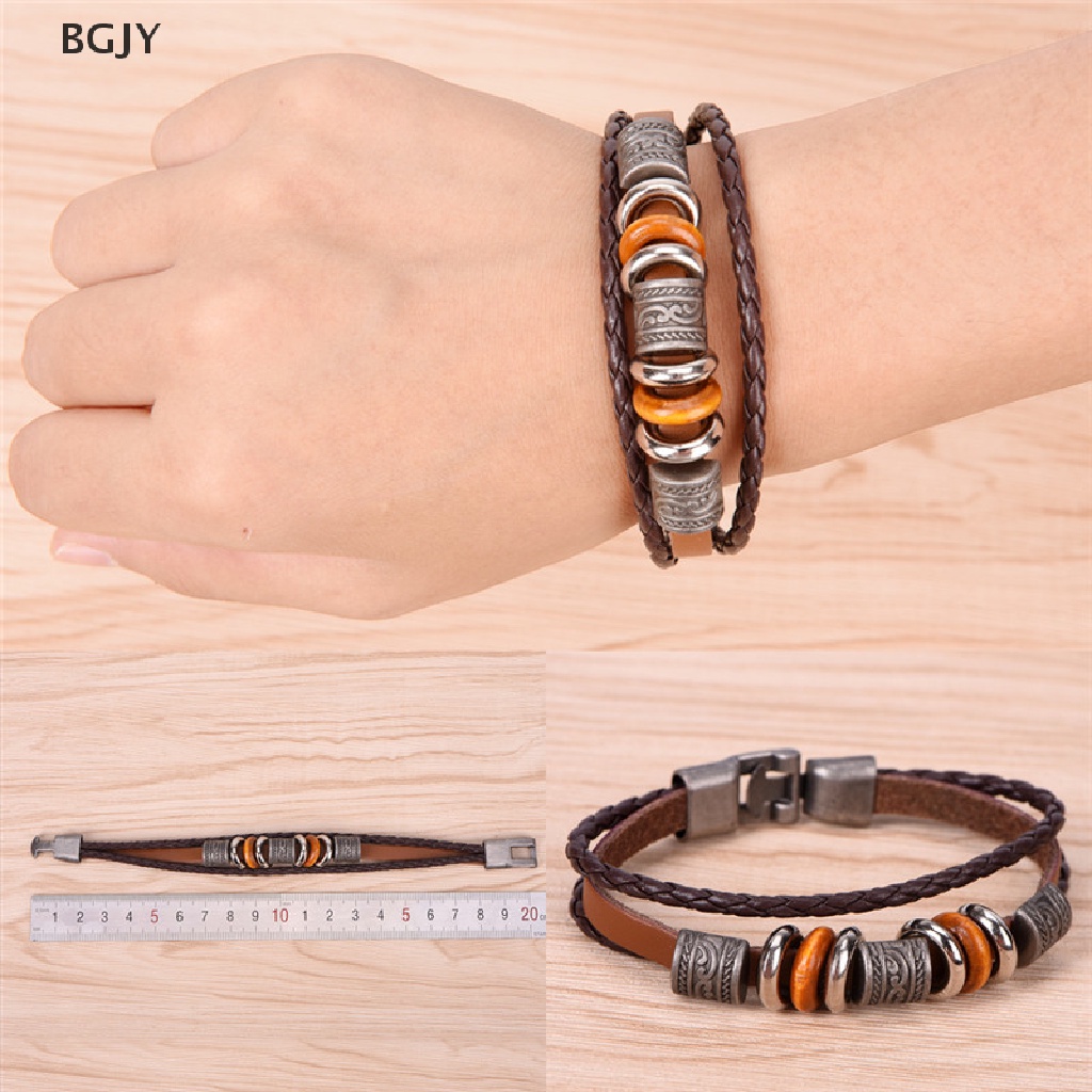 BGJY Retro Leather Bracelet Fashion Men Punk Bracelet Handmade Brown Leather Bracelet NEW