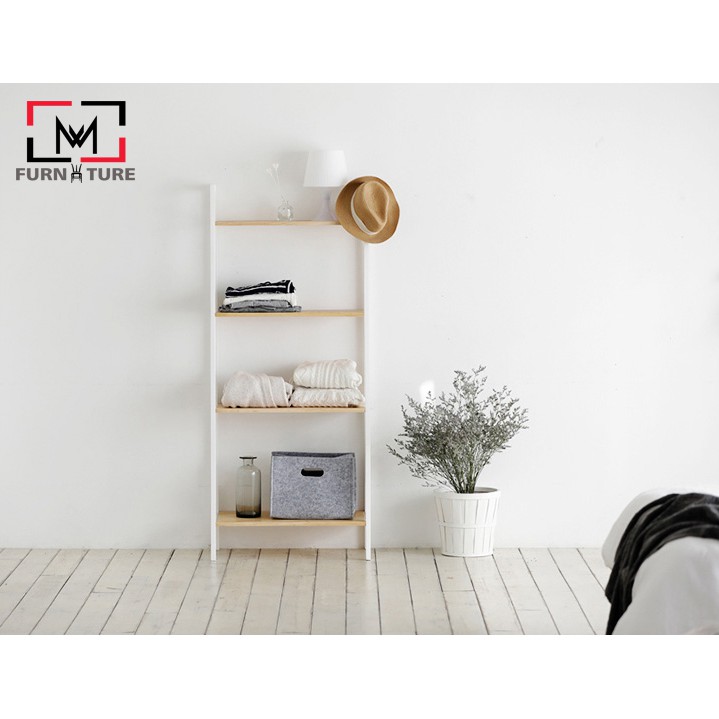 Kệ sách gỗ trang trí đa năng 4 tầng màu trắng phối gỗ thương hiệu MW FURNITURE