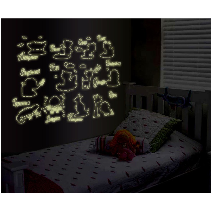 Decal trang trí dạ quang thú tiếng anh ( Kèm Video thật )