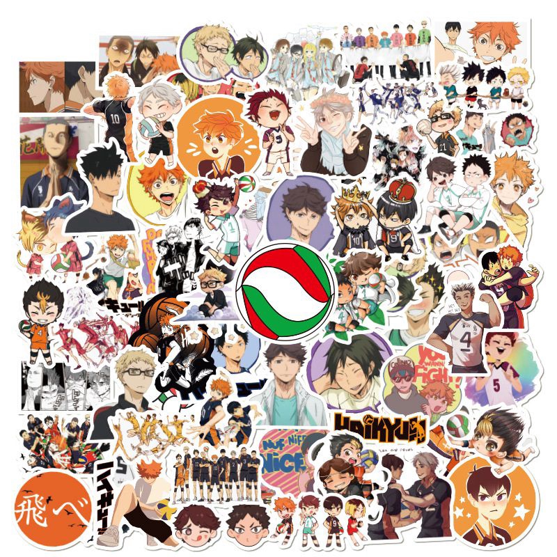 Bộ 100 miếng dán trang trí họa tiết anime Haikyuu phong cách Nhật Bản chống thấm nước cho điện thoại/ ván trượt