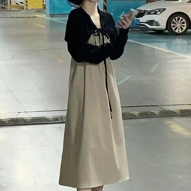 AMOI Set Đầm Hai Dây Và Áo Khoác Cardigan Chống Nắng Thời Trang 2022 Cho Nữ