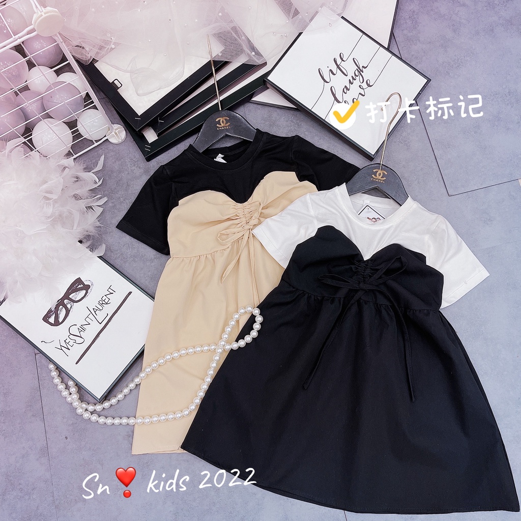 Váy nhún ngực phối tay bé gái, váy phối chun ngực chất vải thô xịn xò cho bé