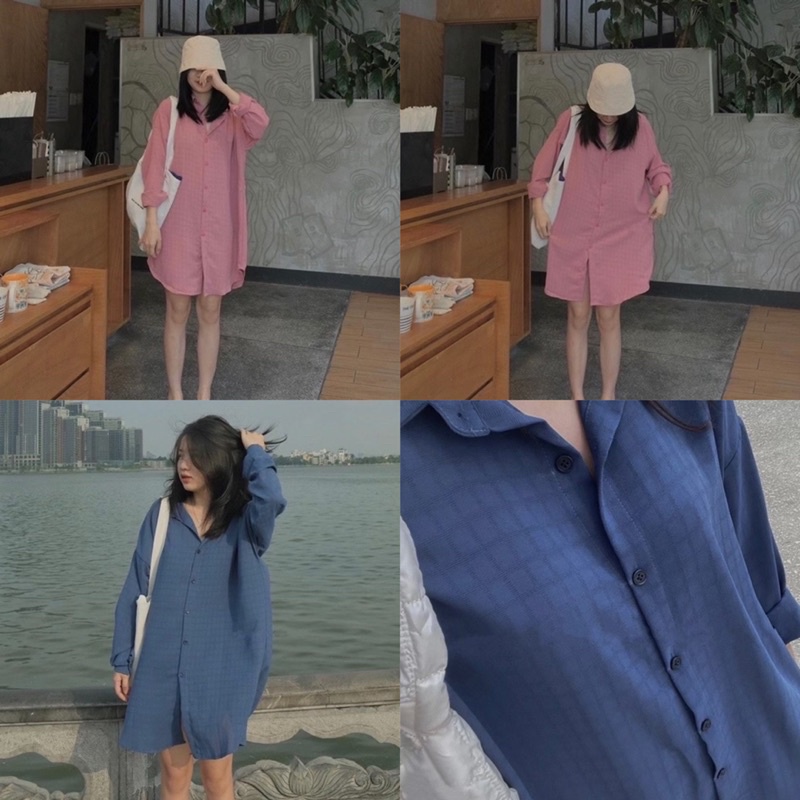 Đầm Sơ Mi Đũi Kẻ Ô Hàng Chuẩn Không Nhăn Form Rộng Siêu Xinh [HÌNH THẬT]