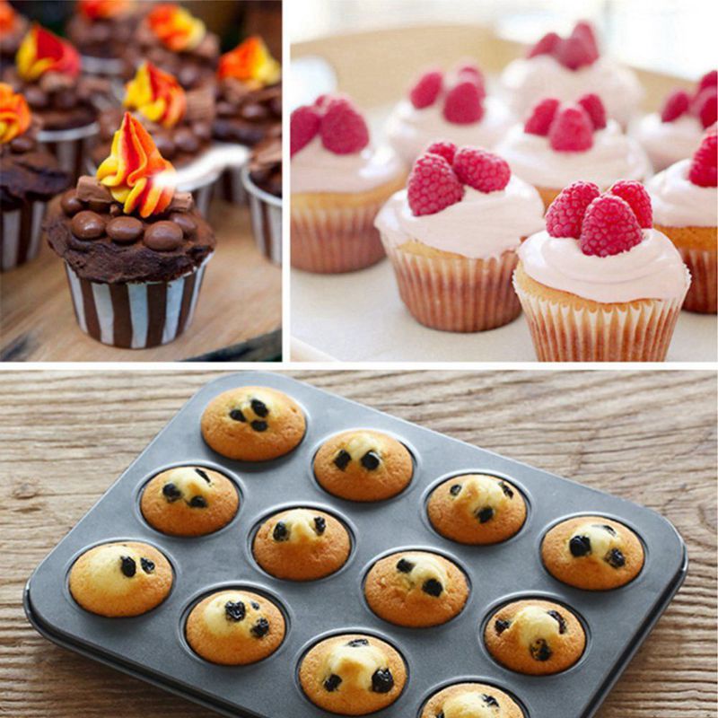 Khuôn Làm Bánh cupcake 12 Ngăn Bằng Thép carbon