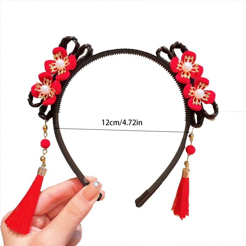 Băng Đô Cài Tóc Đính Bóng Lông Tua Rua Dài Phong Cách Trung Hoa Cổ Điển