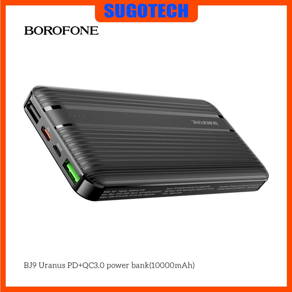 Sạc dự phòng 2 in 1 Borofone BJ9 hỗ trợ sạc nhanh Quick charge 3.0 và PD 20W dung lượng 10000mAh