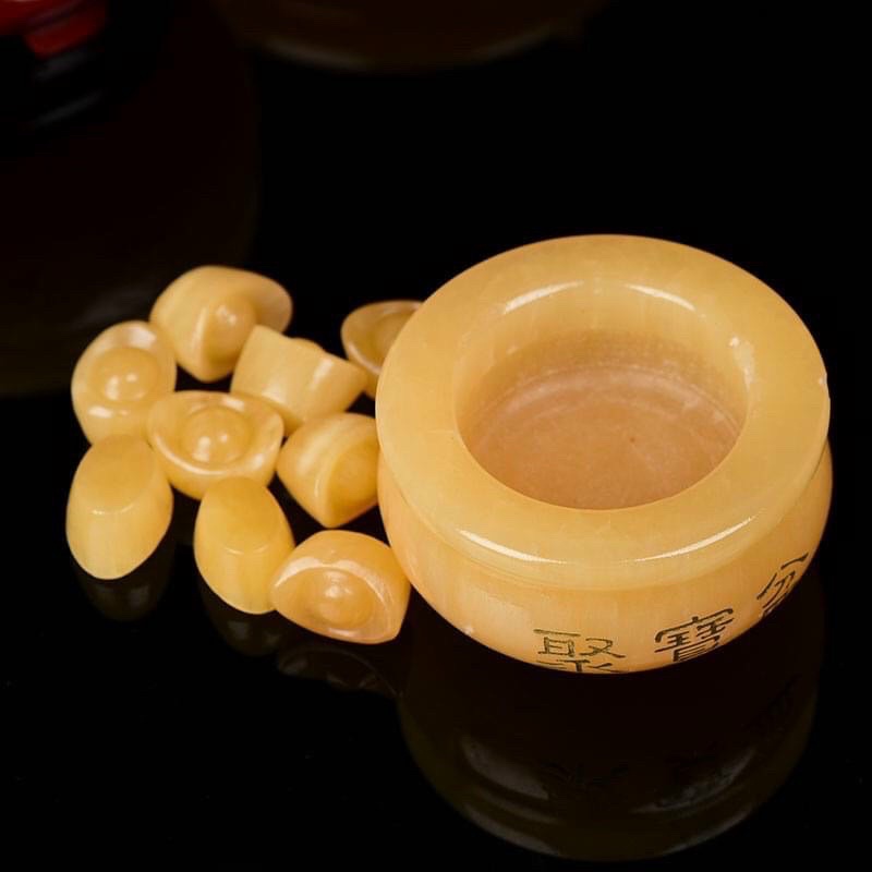 Bồn Tụ Bảo, Bát tụ bảo đá ngọc hoàng long màu vàng tự nhiên đường kính 10.2cm và 12cm