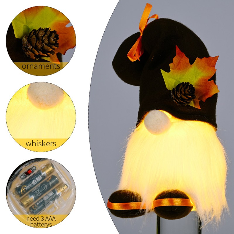 * Autumn Fall Gnome Maple Leaf Swedish Nisse Tomte Elf Dwarf with LED Light Thanksgiving Day Gift