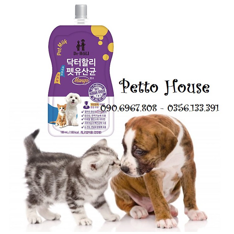 Sữa nước cho chó mèo bổ sung men tiêu hóa Dr. Holi pet milk Probiotics 180ml
