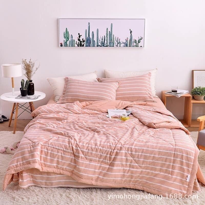 Chăn hè thu văn phòng Muji kẻ chất cotton đũi siêu mềm hàng xuất nhật cao cấp MiibooShi D1.092.NA