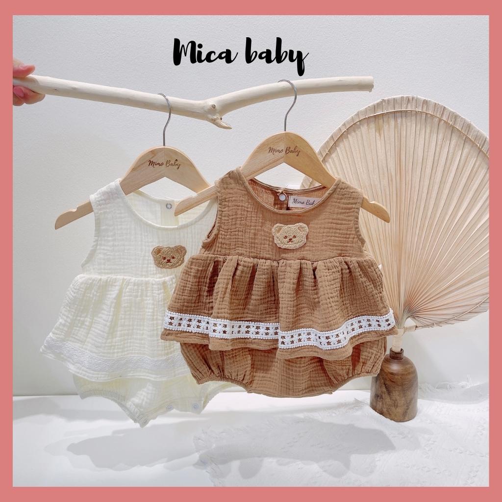 Bộ romper vải xô muslin đính gấu dễ thương cho bé Mica Baby QA26