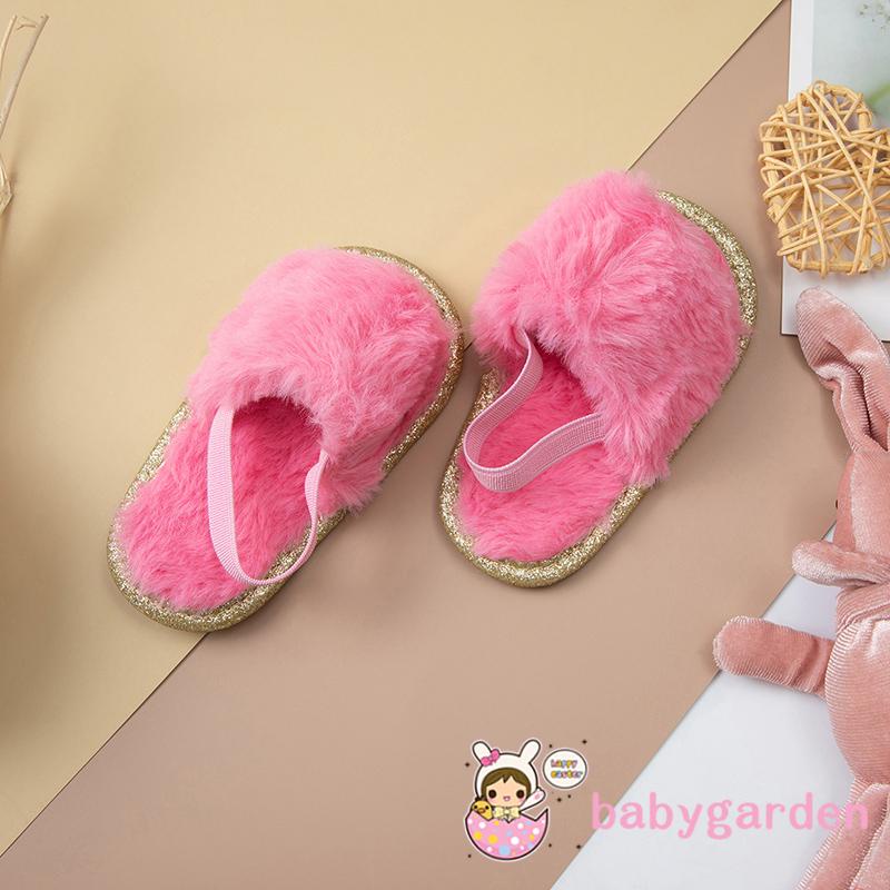 Xăng đan Đế Mềm Đính Lông Giả Dành Cho Bé Gái