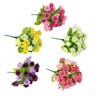 Bó hoa hồng giả 21 bông 5 màu sắc trang trí tiệc cưới