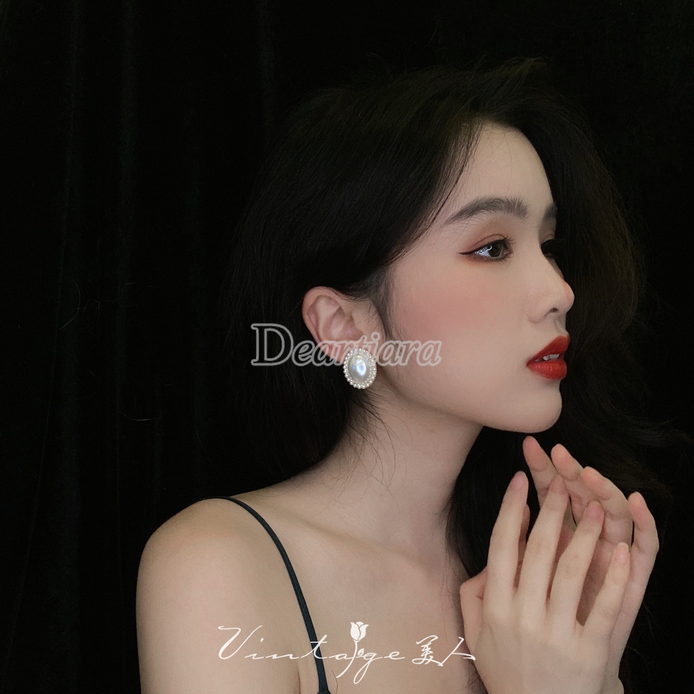 Bông Tai Đính Ngọc Trai Cao Cấp Phong Cách Hong Kong Cổ Điển Thời Trang Cho Nữ