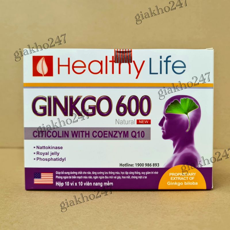 Viên uống bổ não GINKGO 600 giúp tăng cường trí nhớ, tăng tuần hoàn máu não, ngừa tai biến – Hộp 100 viên