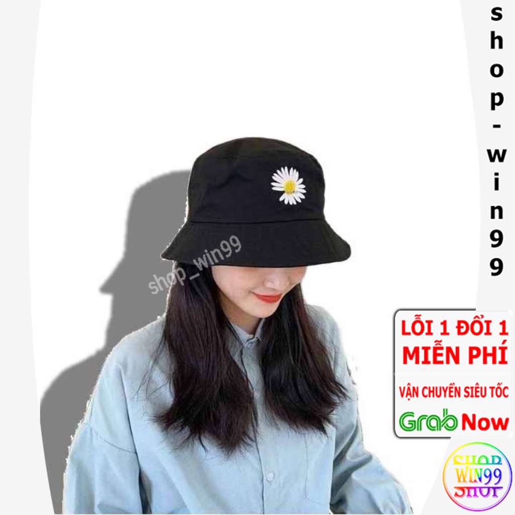 Mũ BUCKET cute 1 mặt hot trend HOA CÚC vành rộng màu đen đỏ vàng trắng [ Full 16 màu ]